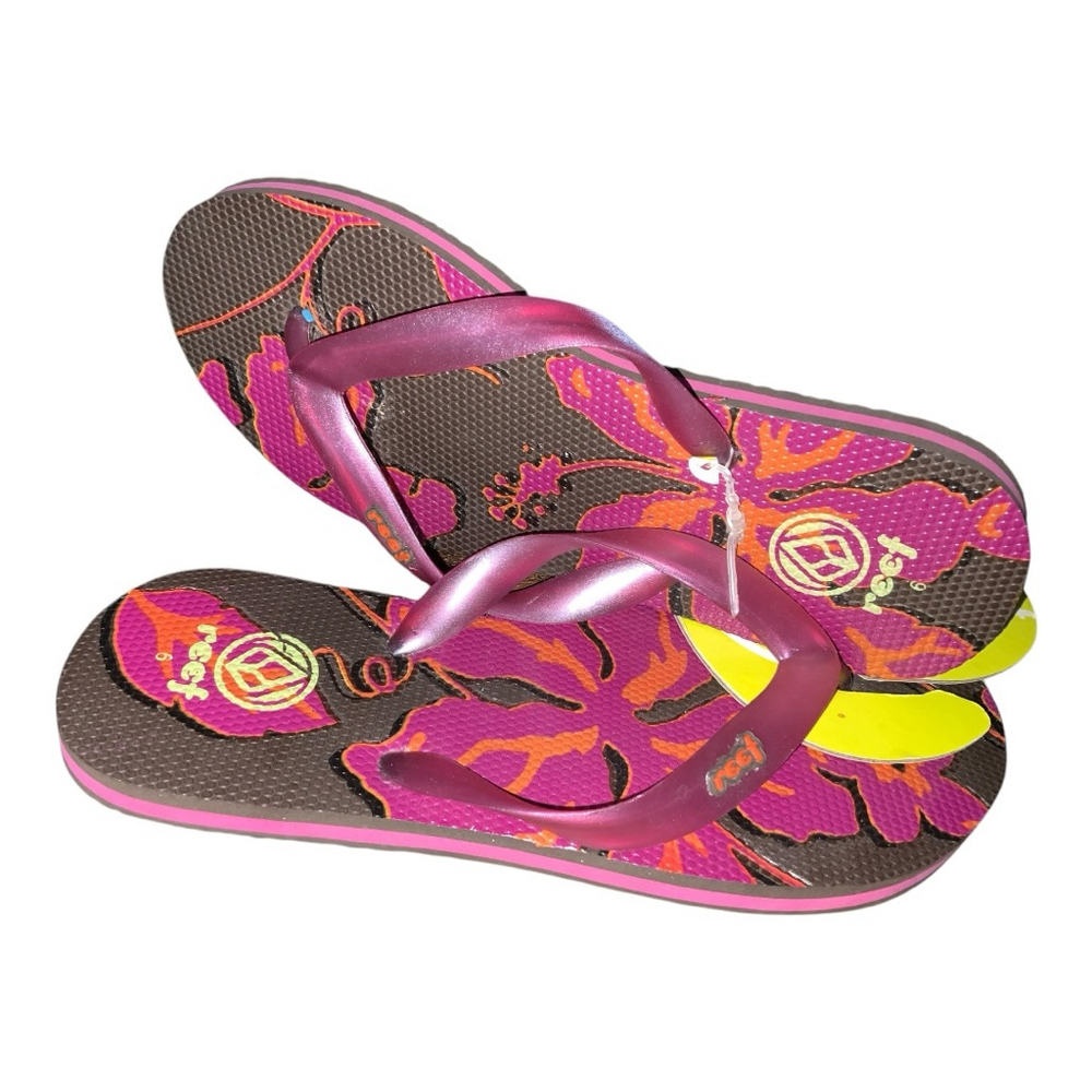 Reef Brown and Pink Floral Flip Flop Sandals